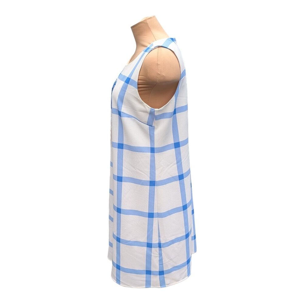 CeCe Hydrangea Windowpane Shift Dress Blue White Floral Sleeveless Lined Size 8 - Picture 4 of 7